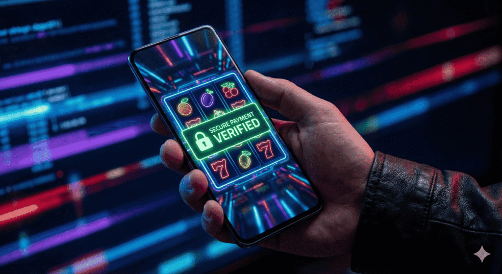 Secure mobile online pokies app interface on smartphone with fast withdrawal confirmation