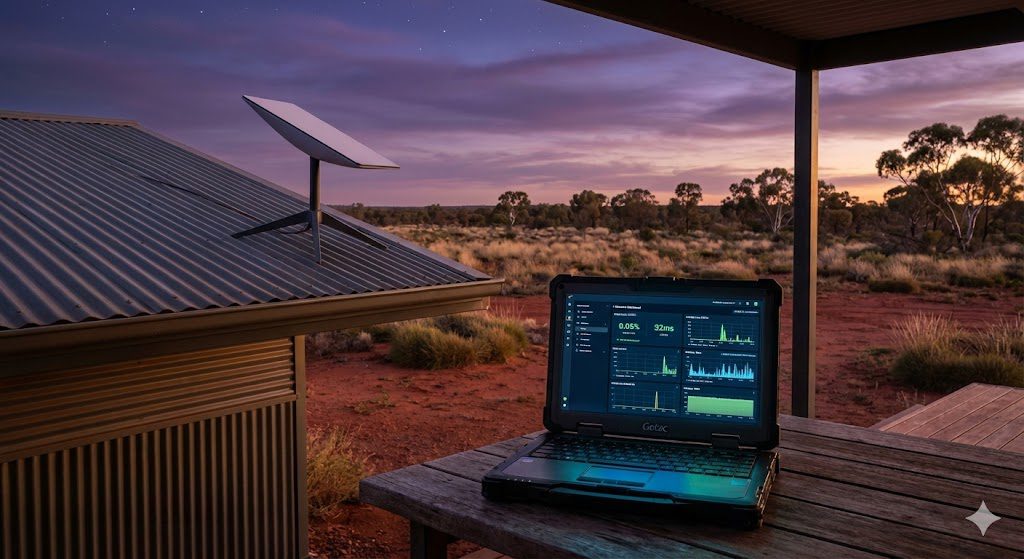 Liam Scott performing a technical Starlink latency and packet loss audit in regional Australia 2025
